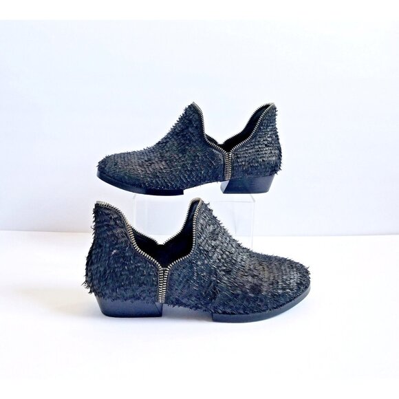 BAKERS ELITE Black Settle Frayed Leather Ankle Booties 39 8.5 Heeled Zipper Trim - Picture 9 of 12